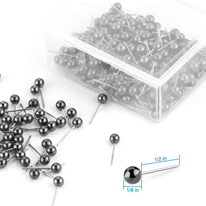 Yalis Push Pins Map Tacks 1/8-Inch Retro Metallic Color Beads Head Marking Push Pins, 4 Colors, 200-count (Metallic Black) - Image 2